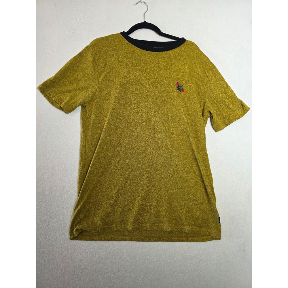 WXYZ MFG‎ CO Mens Mustard Yellow Heathered Ringer T-Shirt Rose Graphic Large